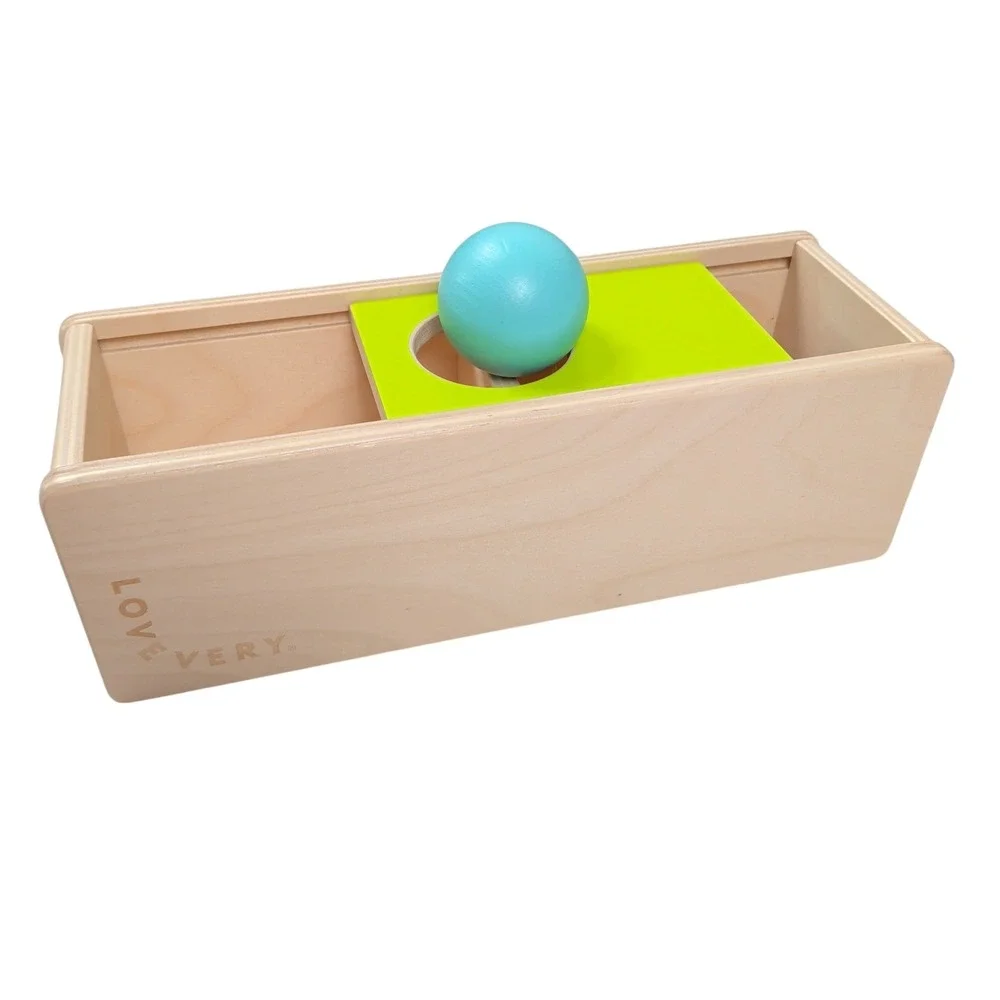 Lovevery Wooden Object Permanence Box with Teal Ball Montessori Toy Thinker Kit